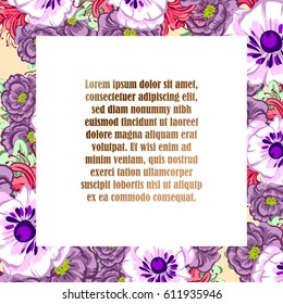 Vintage delicate invitation with flowers for wedding, marriage, bridal, birthday, Valentine's day.