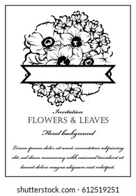 Vintage delicate invitation with flowers for wedding, marriage, bridal, birthday, Valentine's day.