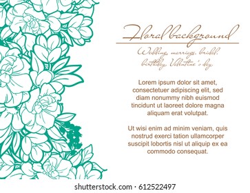 Vintage delicate invitation with flowers for wedding, marriage, bridal, birthday, Valentine's day. Romantic vector illustration.