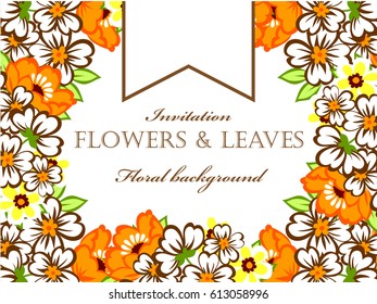Vintage delicate invitation with flowers for wedding, marriage, bridal, birthday, Valentine's day.