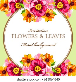 Vintage delicate invitation with flowers for wedding, marriage, bridal, birthday, Valentine's day.