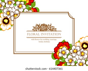 Vintage delicate invitation with flowers for wedding, marriage, bridal, birthday, Valentine's day.