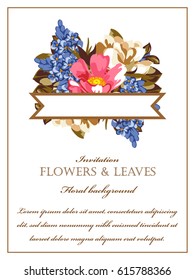 Vintage delicate invitation with flowers for wedding, marriage, bridal, birthday, Valentine's day.