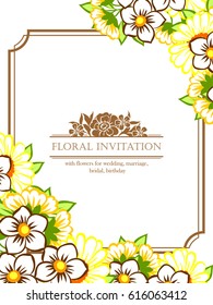 Vintage delicate invitation with flowers for wedding, marriage, bridal, birthday, Valentine's day.