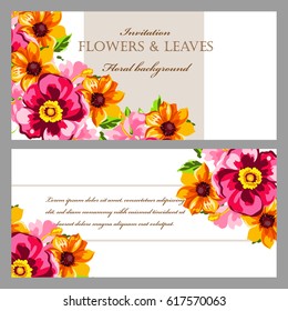 Vintage delicate invitation with flowers for wedding, marriage, bridal, birthday, Valentine's day.