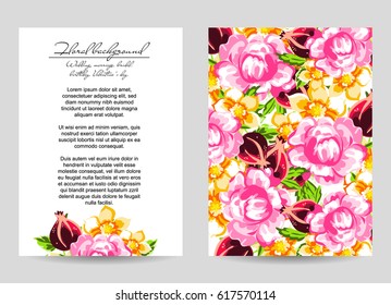 Vintage delicate invitation with flowers for wedding, marriage, bridal, birthday, Valentine's day.