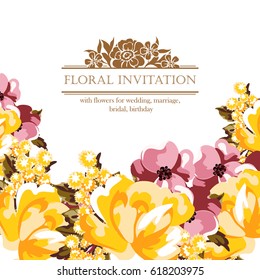 Vintage delicate invitation with flowers for wedding, marriage, bridal, birthday, Valentine's day.