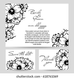 Vintage delicate invitation with flowers for wedding, marriage, bridal, birthday, Valentine's day.