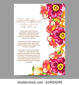Vintage delicate invitation with flowers for wedding, marriage, bridal, birthday, Valentine's day.