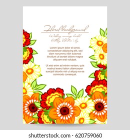 Vintage delicate invitation with flowers for wedding, marriage, bridal, birthday, Valentine's day.