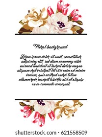 Vintage delicate invitation with flowers for wedding, marriage, bridal, birthday, Valentine's day.