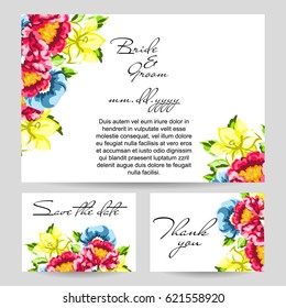 Vintage delicate invitation with flowers for wedding, marriage, bridal, birthday, Valentine's day.