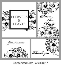 Vintage delicate invitation with flowers for wedding, marriage, bridal, birthday, Valentine's day.