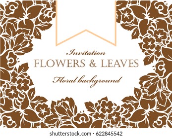 Vintage delicate invitation with flowers for wedding, marriage, bridal, birthday, Valentine's day.