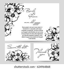 Vintage delicate invitation with flowers for wedding, marriage, bridal, birthday, Valentine's day.