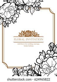 Vintage delicate invitation with flowers for wedding, marriage, bridal, birthday, Valentine's day.