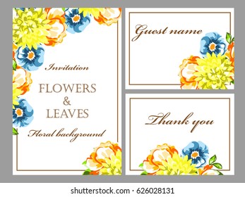 Vintage delicate invitation with flowers for wedding, marriage, bridal, birthday, Valentine's day.
