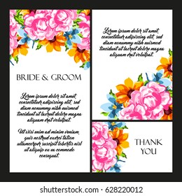 Vintage delicate invitation with flowers for wedding, marriage, bridal, birthday, Valentine's day. Romantic vector illustration.