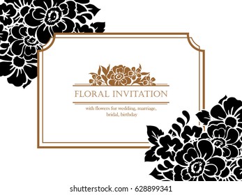 Vintage delicate invitation with flowers for wedding, marriage, bridal, birthday, Valentine's day.