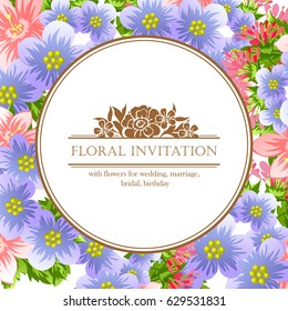 Vintage delicate invitation with flowers for wedding, marriage, bridal, birthday, Valentine's day.