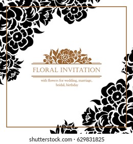 Vintage delicate invitation with flowers for wedding, marriage, bridal, birthday, Valentine's day. Romantic vector illustration.