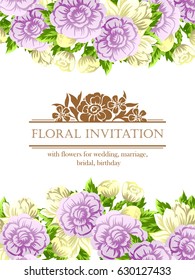 Vintage delicate invitation with flowers for wedding, marriage, bridal, birthday, Valentine's day. Romantic vector illustration. Vintage delicate invitation with flowers for wedding, marriage, bridal, birthday, Valentine's day. Romantic vector illustration.