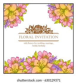 Vintage delicate invitation with flowers for wedding, marriage, bridal, birthday, Valentine's day. Romantic vector illustration.