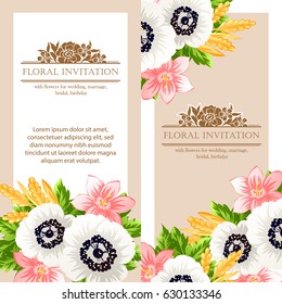 Vintage delicate invitation with flowers for wedding, marriage, bridal, birthday, Valentine's day. Romantic vector illustration.