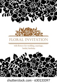 Vintage delicate invitation with flowers for wedding, marriage, bridal, birthday, Valentine's day. Romantic vector illustration.