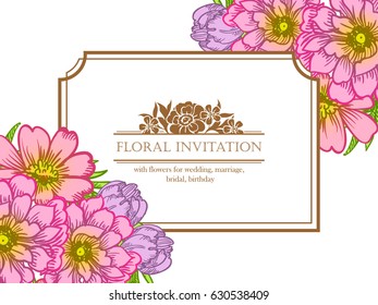 Vintage delicate invitation with flowers for wedding, marriage, bridal, birthday, Valentine's day. Romantic vector illustration.