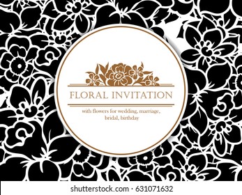 Vintage delicate invitation with flowers for wedding, marriage, bridal, birthday, Valentine's day. Romantic vector illustration.