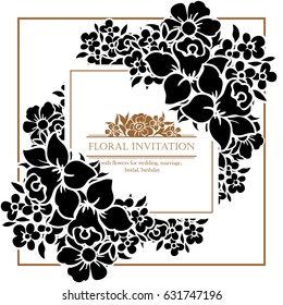 Vintage delicate invitation with flowers for wedding, marriage, bridal, birthday, Valentine's day. Romantic vector illustration.