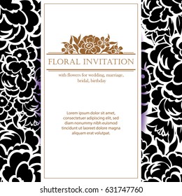 Vintage delicate invitation with flowers for wedding, marriage, bridal, birthday, Valentine's day. Romantic vector illustration.