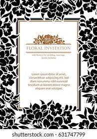 Vintage delicate invitation with flowers for wedding, marriage, bridal, birthday, Valentine's day. Romantic vector illustration.