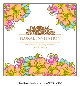 Vintage delicate invitation with flowers for wedding, marriage, bridal, birthday, Valentine's day. Romantic vector illustration.