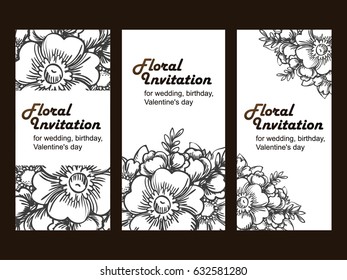 Vintage delicate invitation with flowers for wedding, marriage, bridal, birthday, Valentine's day. Romantic vector illustration. Vintage delicate invitation with flowers for wedding, marriage, bridal, birthday, Valentine's day. Romantic vector illustration.