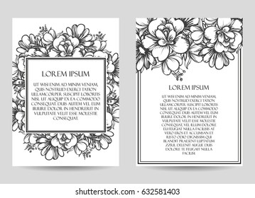 Vintage delicate invitation with flowers for wedding, marriage, bridal, birthday, Valentine's day. Romantic vector illustration.