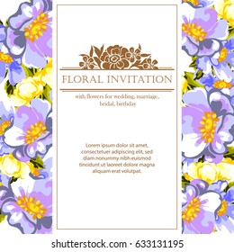 Vintage delicate invitation with flowers for wedding, marriage, bridal, birthday, Valentine's day.