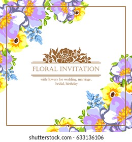 Vintage delicate invitation with flowers for wedding, marriage, bridal, birthday, Valentine's day.