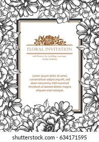 Vintage delicate invitation with flowers for wedding, marriage, bridal, birthday, Valentine's day. 