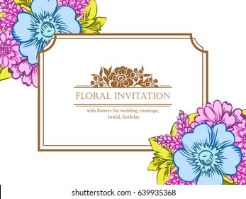 Vintage delicate invitation with flowers for wedding, marriage, bridal, birthday, Valentine's day.