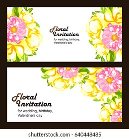 Vintage delicate invitation with flowers for wedding, marriage, bridal, birthday, Valentine's day.