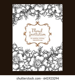 Vintage delicate invitation with flowers for wedding, marriage, bridal, birthday, Valentine's day. 