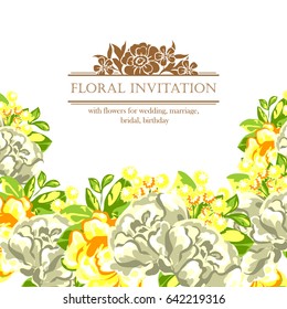 Vintage delicate invitation with flowers for wedding, marriage, bridal, birthday, Valentine's day.