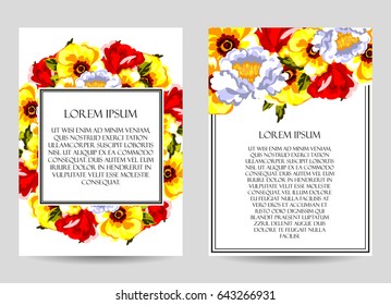 Vintage delicate invitation with flowers for wedding, marriage, bridal, birthday, Valentine's day.