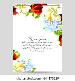 Vintage delicate invitation with flowers for wedding, marriage, bridal, birthday, Valentine's day.