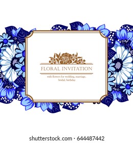 Vintage delicate invitation with flowers for wedding, marriage, bridal, birthday, Valentine's day.
