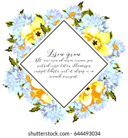 Vintage delicate invitation with flowers for wedding, marriage, bridal, birthday, Valentine's day.