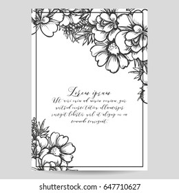 Vintage delicate invitation with flowers for wedding, marriage, bridal, birthday, Valentine's day.