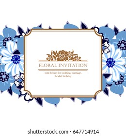 Vintage delicate invitation with flowers for wedding, marriage, bridal, birthday, Valentine's day.